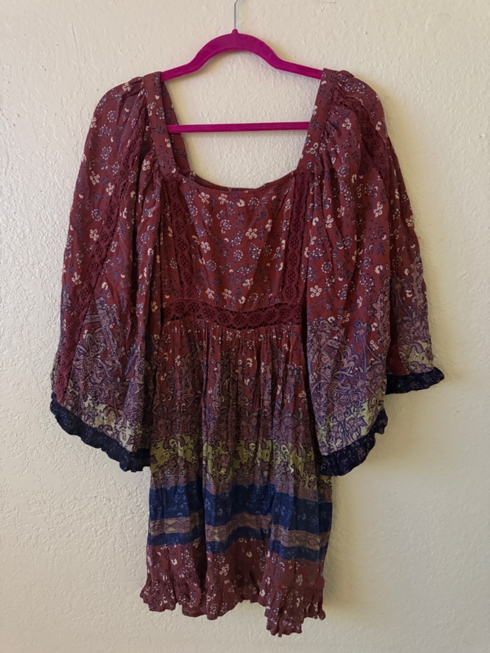 Angie Boho Floral Square-Neck Dress with Flowy Sleeves